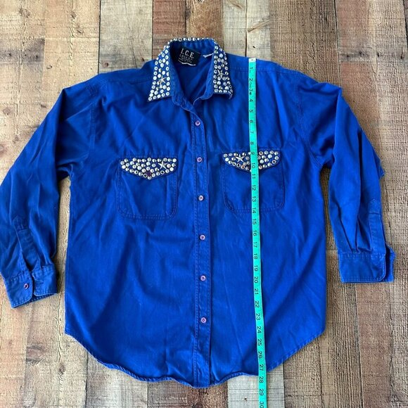 Vintage I.C.E. Lookny Blue Denim Shirt with Rhinestone Studded Collar & Pockets - Picture 5 of 7